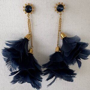 Kate Spade In Full Feather Tassel Statement Earrings
